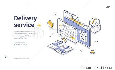 Delivery Service Online Order Tracking Isometric Banner Vector Illustration Delivery Service Online Order Tracking Isometric Banner Vector Illustration 134115348