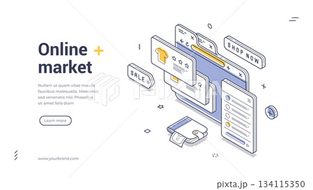 Online Market E-commerce And Shopping Concept Isometric Banner Vector Illustration Online Market E-commerce And Shopping Concept Isometric Banner Vector Illustration 134115350