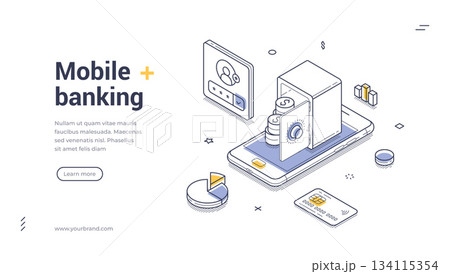 Mobile Banking and Finance Technology Isometric Banner Vector Web Page Illustration Mobile Banking and Finance Technology Isometric Banner Vector Web Page Illustration 134115354