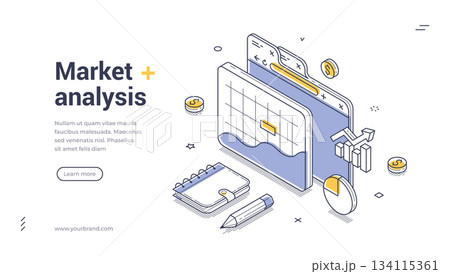 Market Analysis And Financial Data Research Isometric Banner Vector Web Illustration 134115361