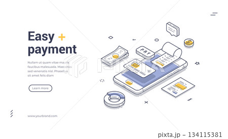 Easy Payment And Mobile Banking Isometric Banner Vector Illustration 134115381