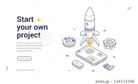 Start Your Own Business Project Rocket Launch Isometric Banner Vector Illustration Start Your Own Business Project Rocket Launch Isometric Banner Vector Illustration 134115386