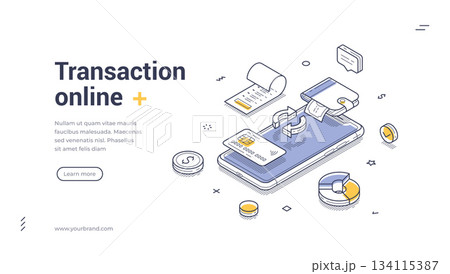 Online Transaction And Mobile Payment Isometric Banner Vector Illustration 134115387