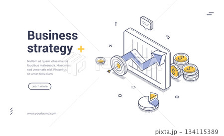 Business Strategy For Financial Success And Growth Isometric Banner Vector Illustration 134115389
