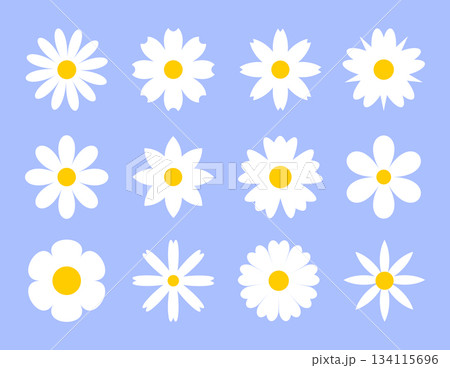 set of black daisies from geometric figures, collection of abstract silhouettes of flowers flowers icons isolated on white set of black daisies from geometric figures, collection of abstract silhouettes of flowers flowers icons isolated on white 134115696