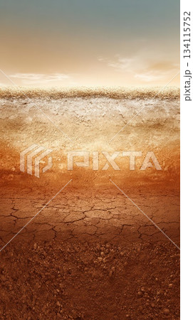 Cross-Section of Earth Layers, Soil, and Sky Background 134115752