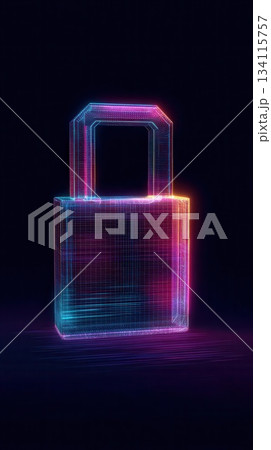 Cybersecurity Lock Icon Futuristic Neon Grid Design Cybersecurity Lock Icon Futuristic Neon Grid Design 134115757