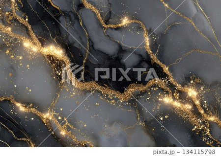 Elegant Black and Gold Marble Texture for Luxury Designs 134115798