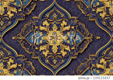 Elegant Gold and Blue Floral Pattern, Decorative Ornament Design Elegant Gold and Blue Floral Pattern, Decorative Ornament Design 134115837