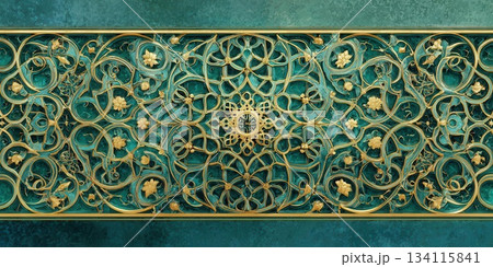 Elegant Gold and Teal Decorative Ornament Design 134115841