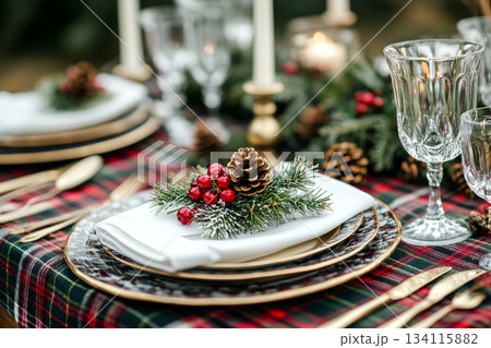 Ralph Lauren Style Christmas Table with Vintage Decor and Tools. AI Ralph Lauren Style Christmas Table with Vintage Decor and Tools. AI 134115882