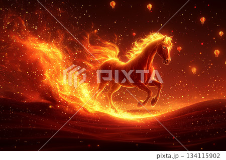 Vibrant Chinese New Year Celebration with Lanterns and Fireworks. AI 134115902