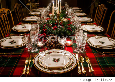 Ralph Lauren Style Christmas Table with Vintage Decor and Tools. AI Ralph Lauren Style Christmas Table with Vintage Decor and Tools. AI 134115922
