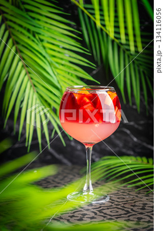 Glass of red wine spanish cocktail Glass of red wine spanish cocktail 134116056