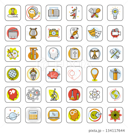 Academic Disciplines Line Icons. Academic Disciplines Icons, Education Line Icons Set for School, College and University Subjects, Science and Humanities Outline Icon Collection Academic Disciplines Line Icons. Academic Disciplines Icons, Education Line Icons Set for School, College and University Subjects, Science and Humanities Outline Icon Collection 134117644