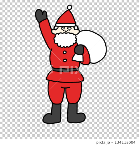 Santa Claus holding a bag and raising his hand Santa Claus holding a bag and raising his hand 134118004