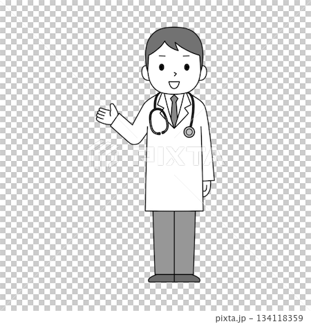 案内する男性医師のイラスト（モノクロ） 134118359