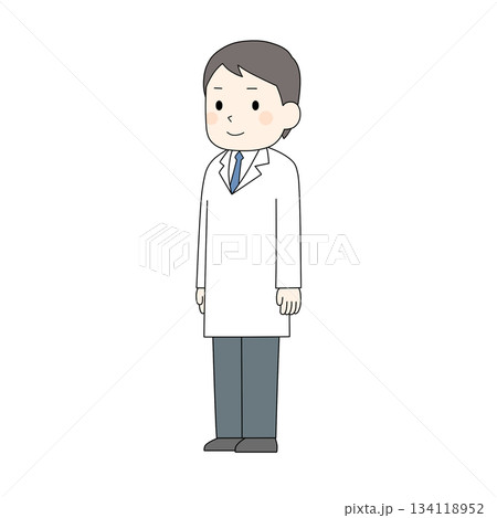 白衣男性の斜め立ち姿・医療職イラスト（カラー） 134118952