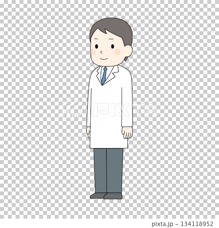 一位身穿白大褂的男子斜立站立,醫療職業(彩色) 一位身穿白大褂的男子斜立站立,醫療職業(彩色) 134118952