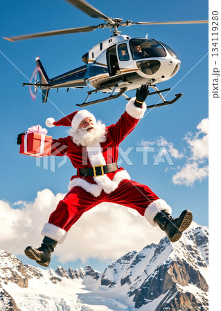 ヘリコプターからダイブするサンタクロース 134119280