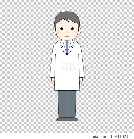 白衣の男性 正面立ち姿・医療職キャラクター（カラー） 134119290