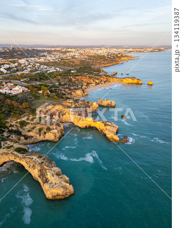 Cliffs and Atlantic Ocean on Sunny Day. Aerial View. Portugal Cliffs and Atlantic Ocean on Sunny Day. Aerial View. Portugal 134119387