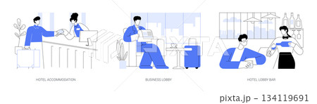 Hotel sevices for business abstract concept vector illustrations. Hotel sevices for business abstract concept vector illustrations. 134119691