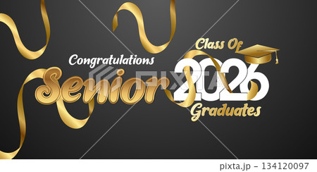 Gold Senior Class of 2026 Graduation Banner with Ribbon Accents and Festive Design 134120097