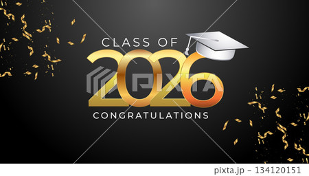 Premium Black and Gold Class of 2026 Graduation Banner with Golden Confetti Premium Black and Gold Class of 2026 Graduation Banner with Golden Confetti 134120151