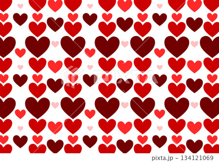Lovely seamless pattern with red hearts of various shapes on a white background. Colorful wrapping paper. Vintage print, design and decor for celebrating Valentine's Day. Love, romance, infatuation. 134121069