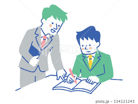 先生から勉強を教わる男子学生_色 134121243