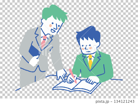 先生から勉強を教わる男子学生_色 134121243