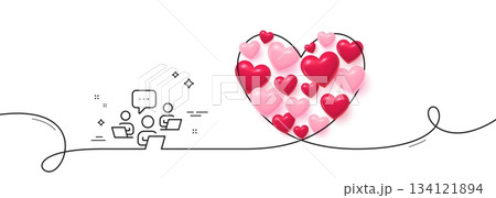 Teamwork line icon. Continuous line big heart. Remote office sign. Team employees symbol. 3d hearts in heart shaped loop. Teamwork single line ribbon. Loop curve pattern. Vector Teamwork line icon. Continuous line big heart. Remote office sign. Team employees symbol. 3d hearts in heart shaped loop. Teamwork single line ribbon. Loop curve pattern. Vector 134121894
