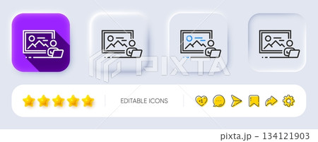 Photo studio line icon. Neumorphic, Flat shadow, 3d buttons. Image photography sign. Picture placeholder symbol. Line photo studio icon. Social media icons. Vector Photo studio line icon. Neumorphic, Flat shadow, 3d buttons. Image photography sign. Picture placeholder symbol. Line photo studio icon. Social media icons. Vector 134121903