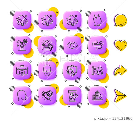 Cream, Digestion and Coronavirus line icons. App 3d buttons. Social media comment, share, like icons. Pack of Coronavirus vaccine, Biotin vitamin, Iron icon. Vector Cream, Digestion and Coronavirus line icons. App 3d buttons. Social media comment, share, like icons. Pack of Coronavirus vaccine, Biotin vitamin, Iron icon. Vector 134121966