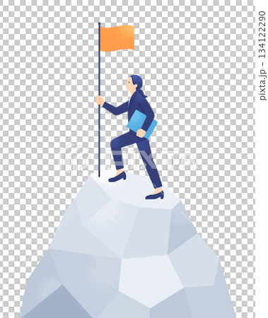 Overcoming difficulties and achieving success, this career woman plants her flag on the top of the iceberg. 134122290