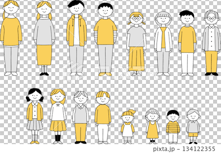 Children's set from toddlers to junior high school students, monochrome 134122355