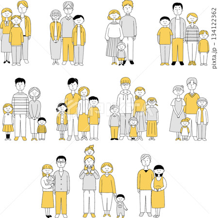 若い家族の全身セット単色 若い家族の全身セット単色 134122362