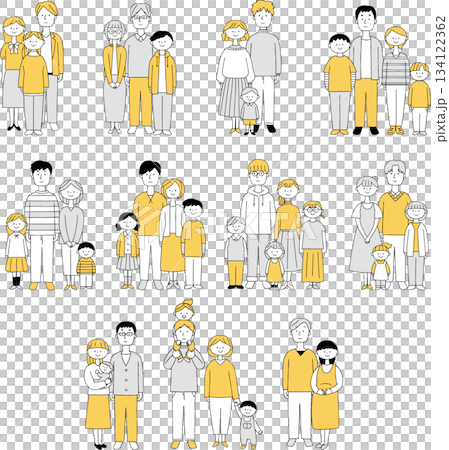 若い家族の全身セット単色 若い家族の全身セット単色 134122362