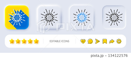 Coronavirus line icon. Neumorphic, Flat shadow, 3d buttons. Covid-19 pandemic virus sign. Corona virus symbol. Line coronavirus icon. Social media icons. Vector 134122576