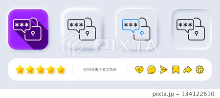 Lock line icon. Neumorphic, Flat shadow, 3d buttons. Padlock password sign. Security access pass symbol. Line lock icon. Social media icons. Vector 134122610