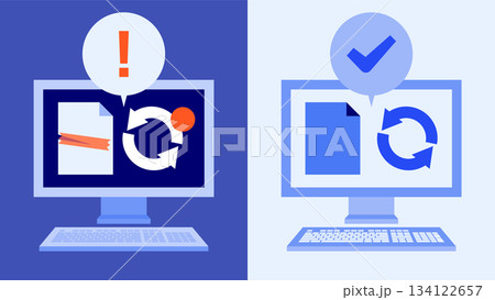 【サイバーセキュリティのためのイラスト】未更新ファイルを自動アップデートするオフィスの仕組み 【サイバーセキュリティのためのイラスト】未更新ファイルを自動アップデートするオフィスの仕組み 134122657