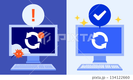 【サイバーセキュリティのためのイラスト】未更新OSを自動アップデートしウィルスからデータを守るオフィ 134122660