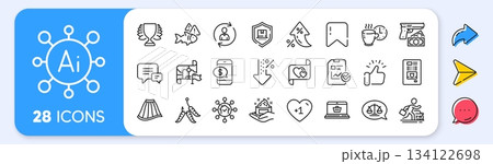 Package protection, Person info and Online shopping line icons. Interest rate, AI generate, Inflation icons. Pack of Low percent, Destination flag, Comment icon. Vector Package protection, Person info and Online shopping line icons. Interest rate, AI generate, Inflation icons. Pack of Low percent, Destination flag, Comment icon. Vector 134122698