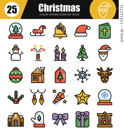 Christmas Holiday Filled Outline Icons Set Color Symbol Collection.Vector Illustration Christmas Holiday Filled Outline Icons Set Color Symbol Collection.Vector Illustration 134122731