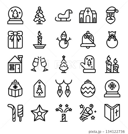 Christmas Line Icons Set Outline Symbol Collection. 134122736