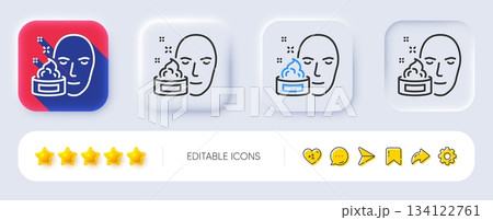 Face cream line icon. Neumorphic, Flat shadow, 3d buttons. Skin care lotion sign. Cosmetics symbol. Line face cream icon. Social media icons. Vector Face cream line icon. Neumorphic, Flat shadow, 3d buttons. Skin care lotion sign. Cosmetics symbol. Line face cream icon. Social media icons. Vector 134122761
