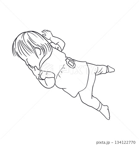 寝落ちする子どもの線画｜Sleeping child line art 134122770