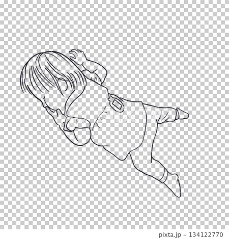 寝落ちする子どもの線画｜Sleeping child line art 134122770