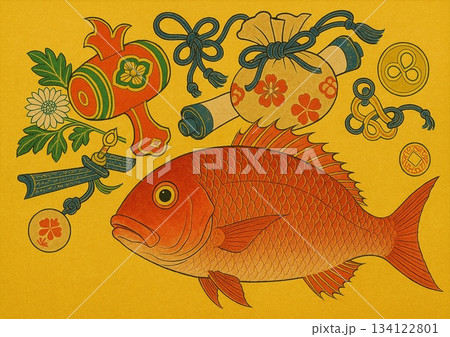 鯛と宝尽くし画 鯛と宝尽くし画 134122801